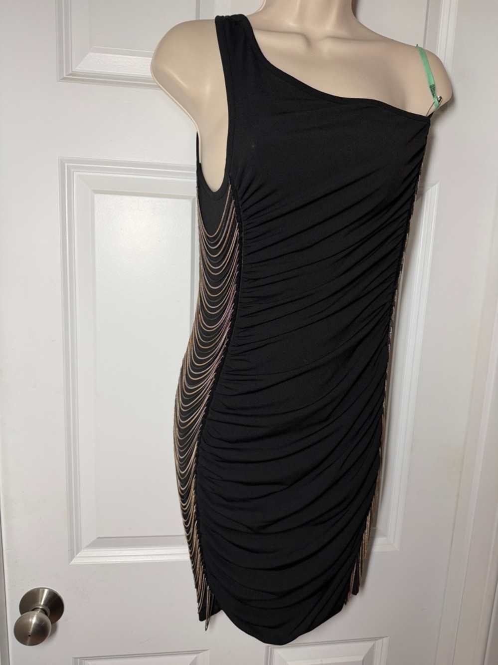 Victorias Secret Elegant One-Shoulder Cream Ruched Chain-Trim Dress